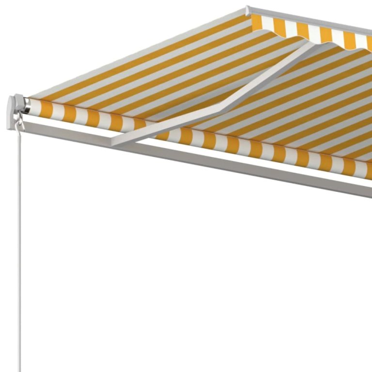 Copertină retractabilă manual, galben și alb, 500x350 cm