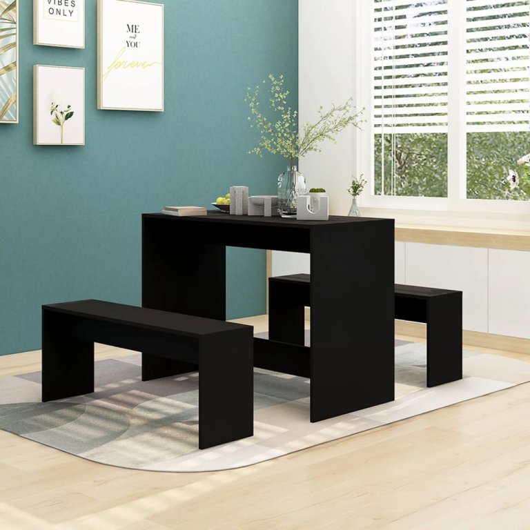 Set mobilier de bucătărie, 3 piese, negru, PAL