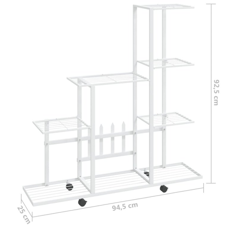 Suport pentru flori cu roți, 94,5x25x92,5 cm, alb, metal