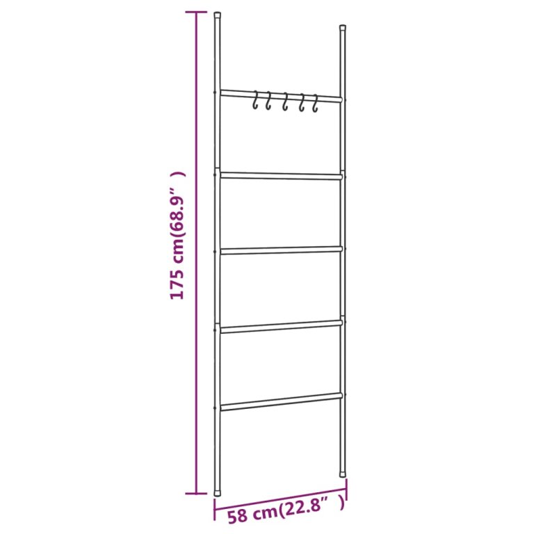 Scară suport pentru prosoape, 5 niveluri, negru, 58x175 cm fier