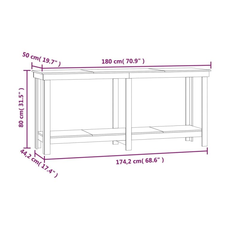 Banc de lucru, negru, 180x50x80 cm, lemn masiv pin