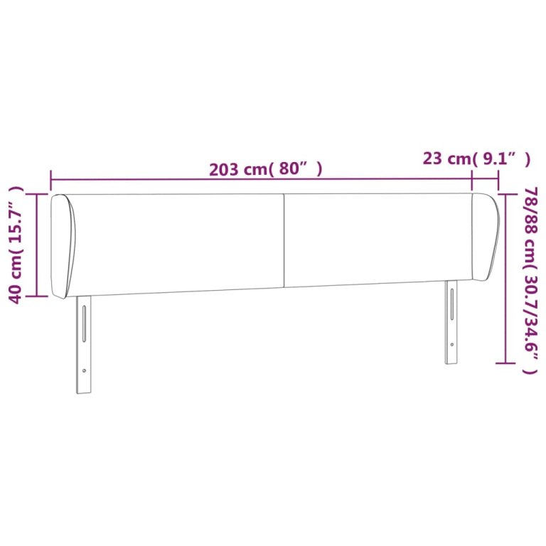 Tăblie de pat cu aripioare maro închis 203x23x78/88 cm textil