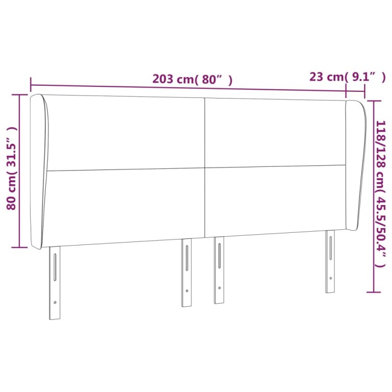 Tăblie de pat cu aripioare gri taupe 203x23x118/128 cm textil