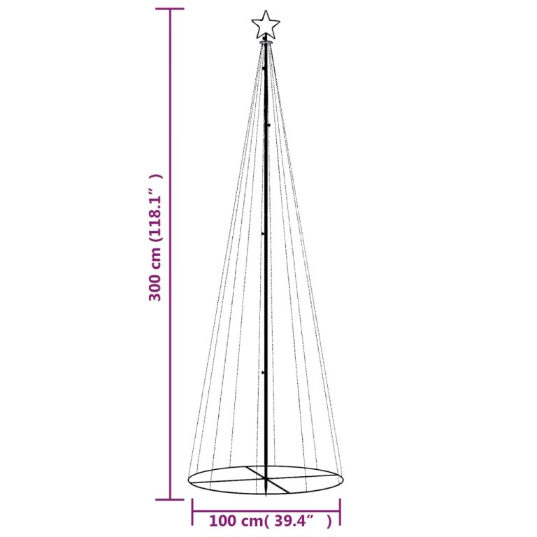 Brad de Crăciun conic, 310 LED-uri, alb rece, 100x300 cm