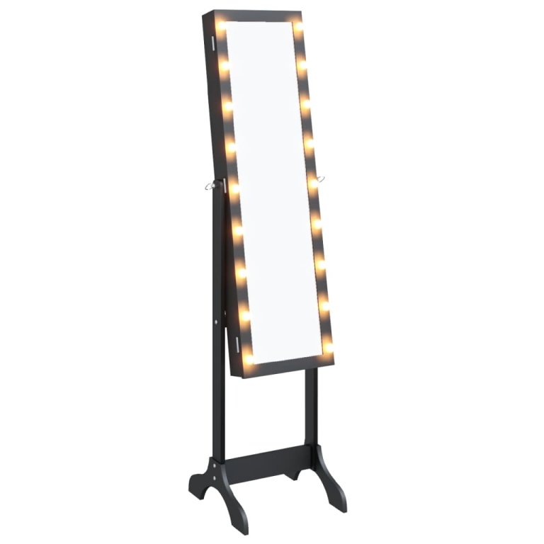 Oglindă de sine stătătoare cu LED, negru, 34x37x146 cm