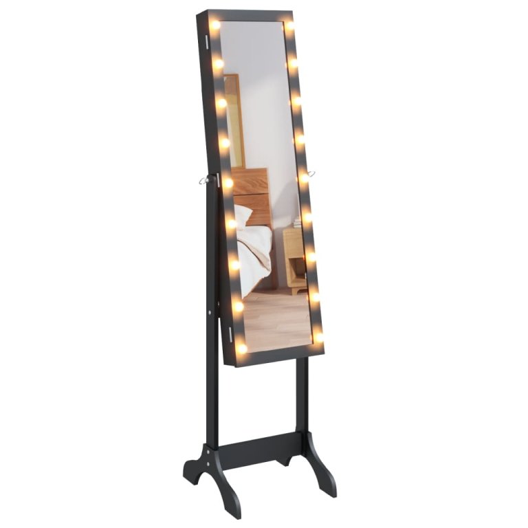 Oglindă de sine stătătoare cu LED, negru, 34x37x146 cm