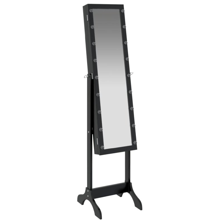 Oglindă de sine stătătoare cu LED, negru, 34x37x146 cm