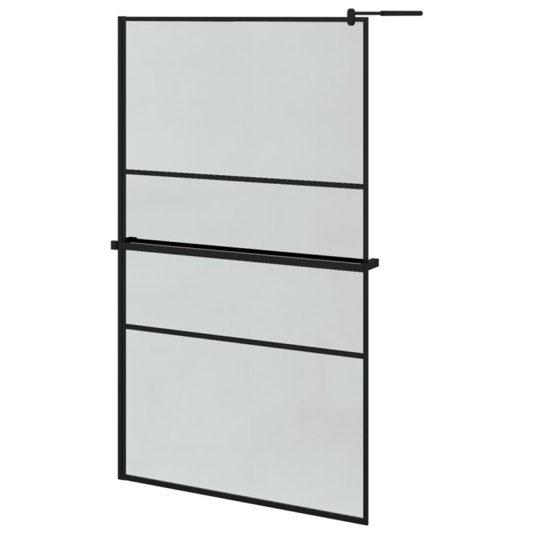 Paravan duș walk-in cu raft negru 115x195cm sticlă ESG/aluminiu