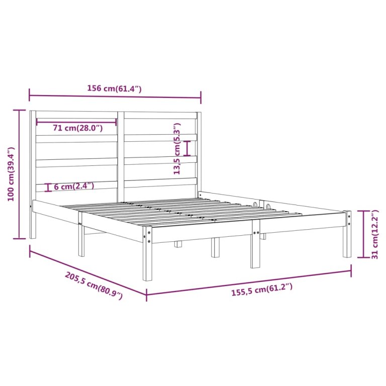 Cadru de pat King Size, negru, 150x200 cm, lemn masiv