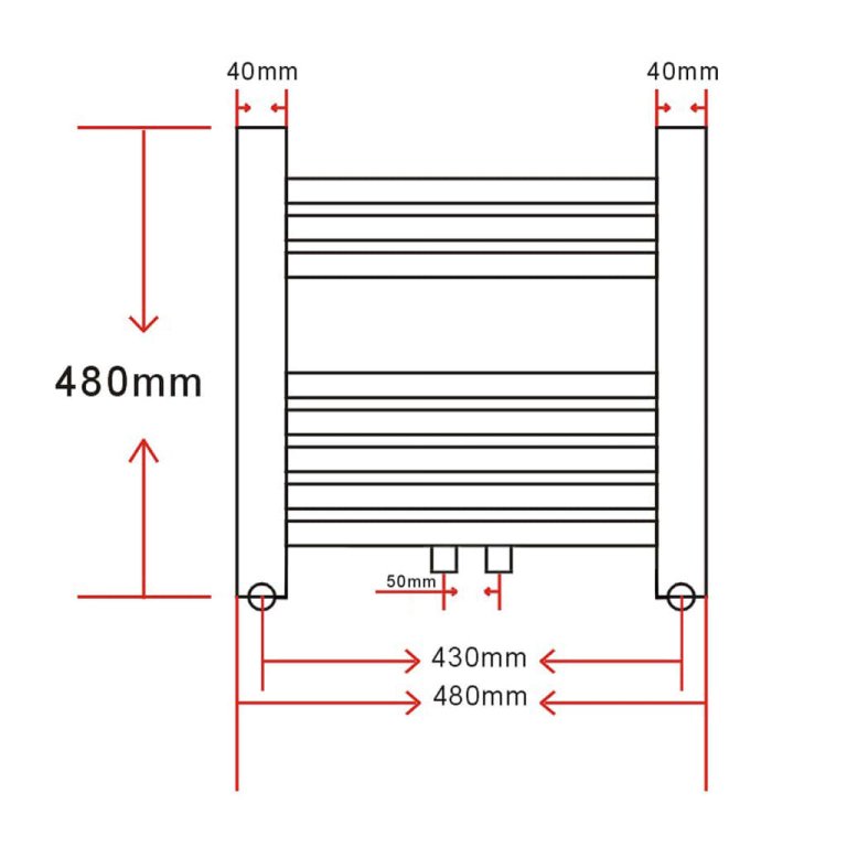 Radiator baie prosoape încălzire centrală 480x480 mm conector lateral