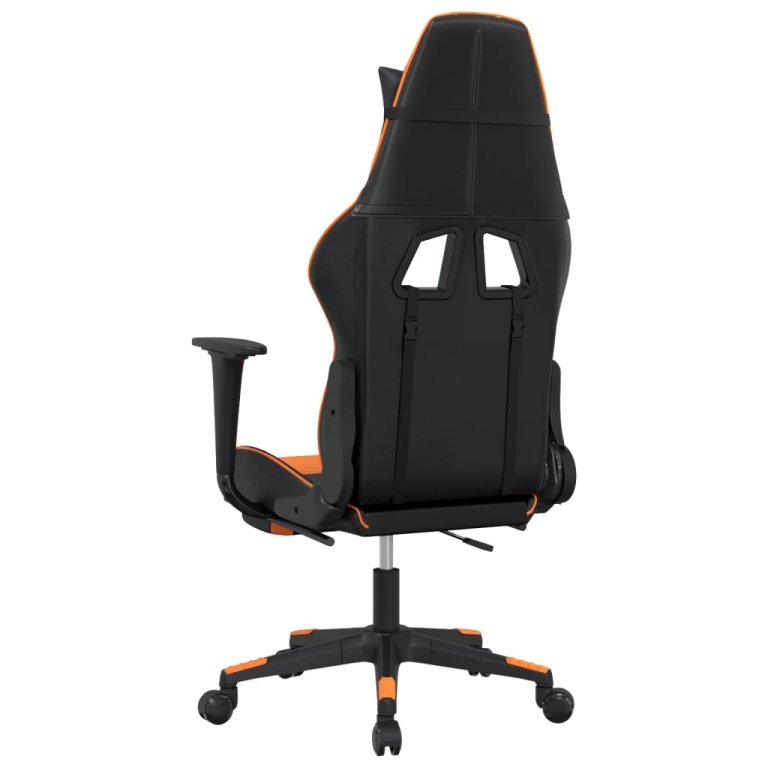 Scaun de gaming cu suport picioare, negru/oranj, piele eco