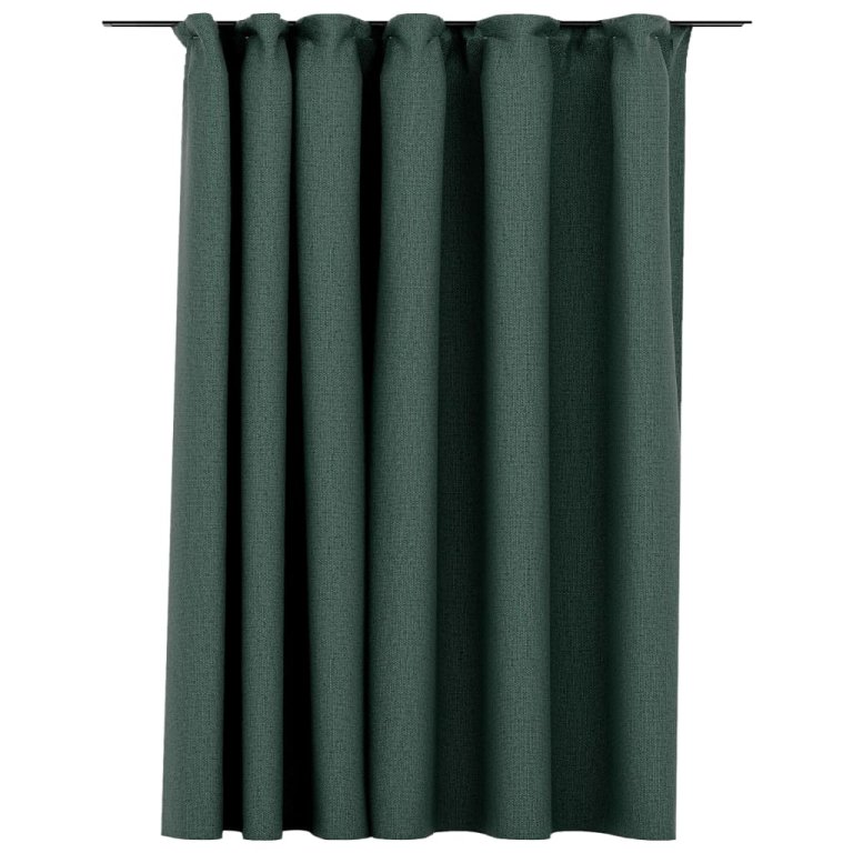 Draperie opacă, aspect de in, verde, 290 x 245 cm, cu cârlige