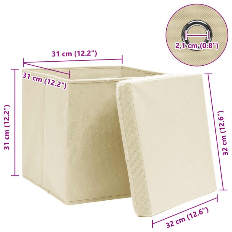 Cutii depozitare cu capace 4 buc. crem, 32x32x32 cm, textil