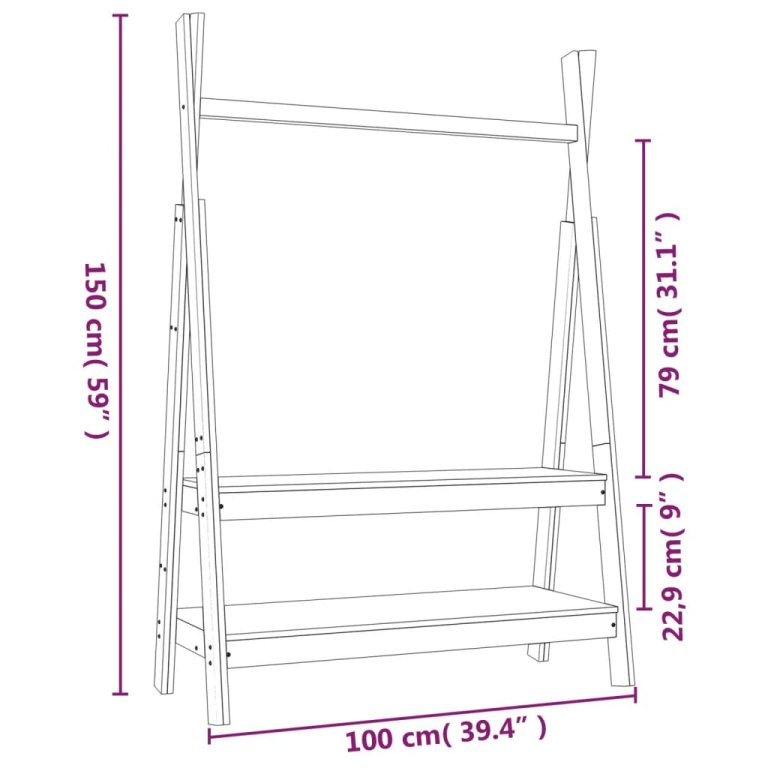 Suport pentru haine, 100x45,5x150 cm, lemn masiv de pin