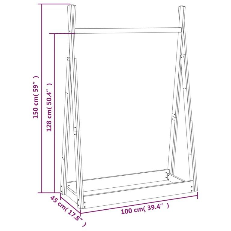 Suport pentru haine, 100x45x150 cm, lemn masiv de pin