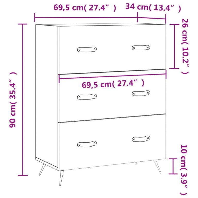 Comodă cu sertare, gri beton, 69,5x34x90 cm, lemn prelucrat