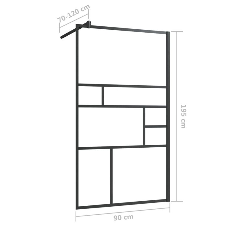 Paravan de duș walk-in negru 90x195 cm sticlă ESG transparentă