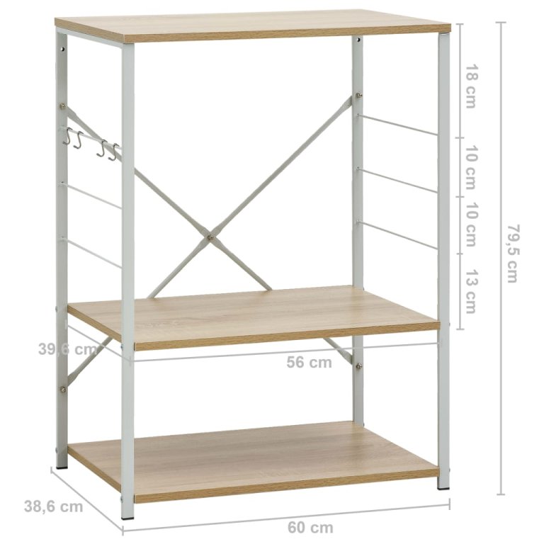 Dulap microunde, alb/stejar, 60x39,6x79,5 cm, lemn prelucrat