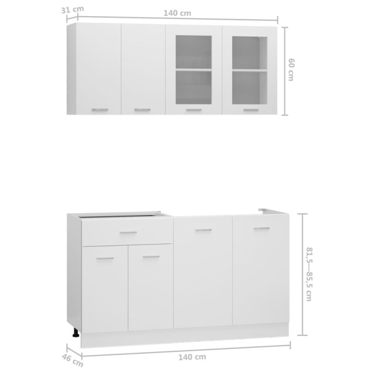 Set dulapuri de bucătărie, 4 piese, alb, lemn prelucrat