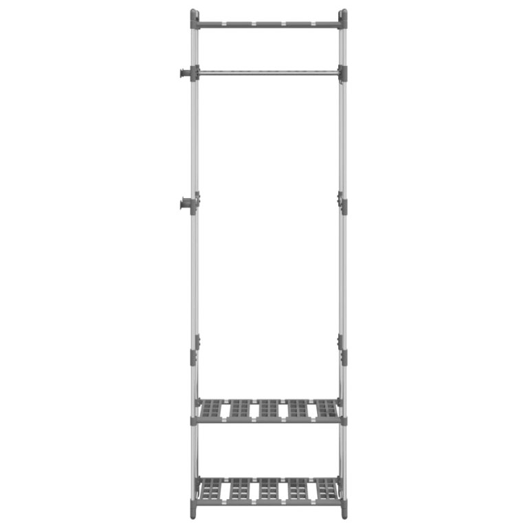 Suport de haine cu 3 niveluri, argintiu, 59x29x192 cm, aluminiu