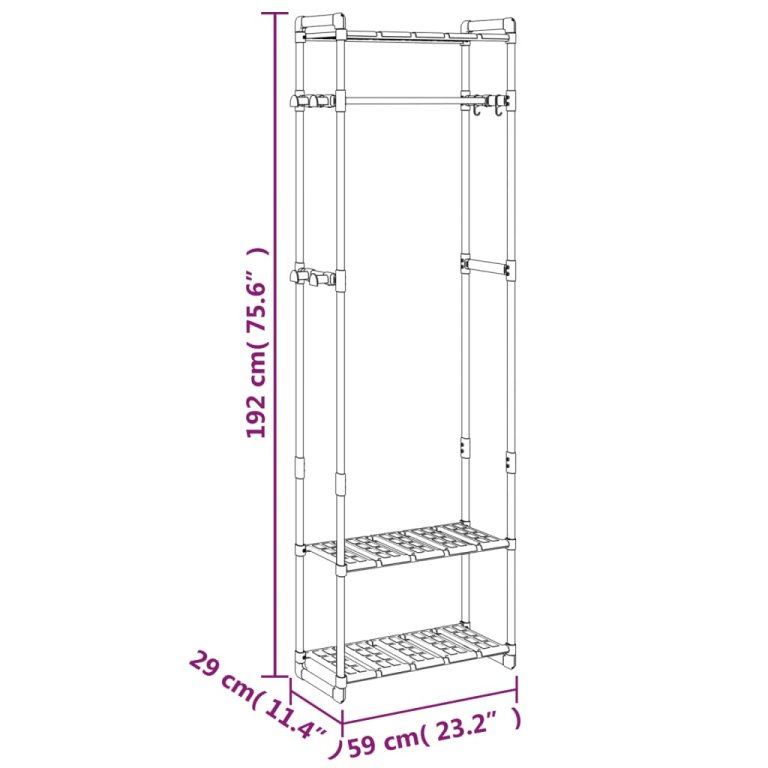 Suport de haine cu 3 niveluri, argintiu, 59x29x192 cm, aluminiu