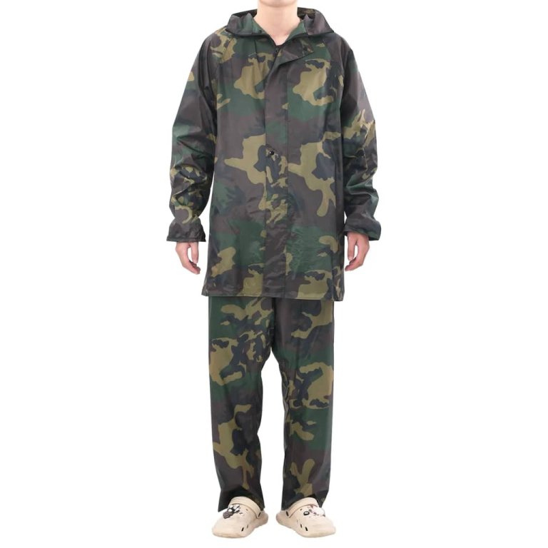 Costum de ploaie, 2 piese, cu glugă, imprimeu camuflaj, XXL