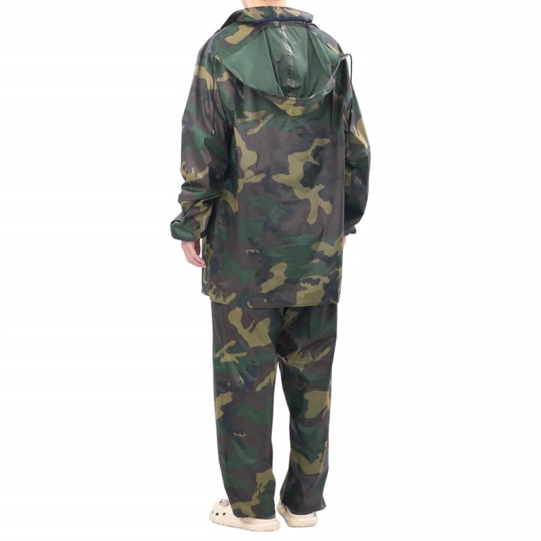 Costum de ploaie, 2 piese, cu glugă, imprimeu camuflaj, XXL