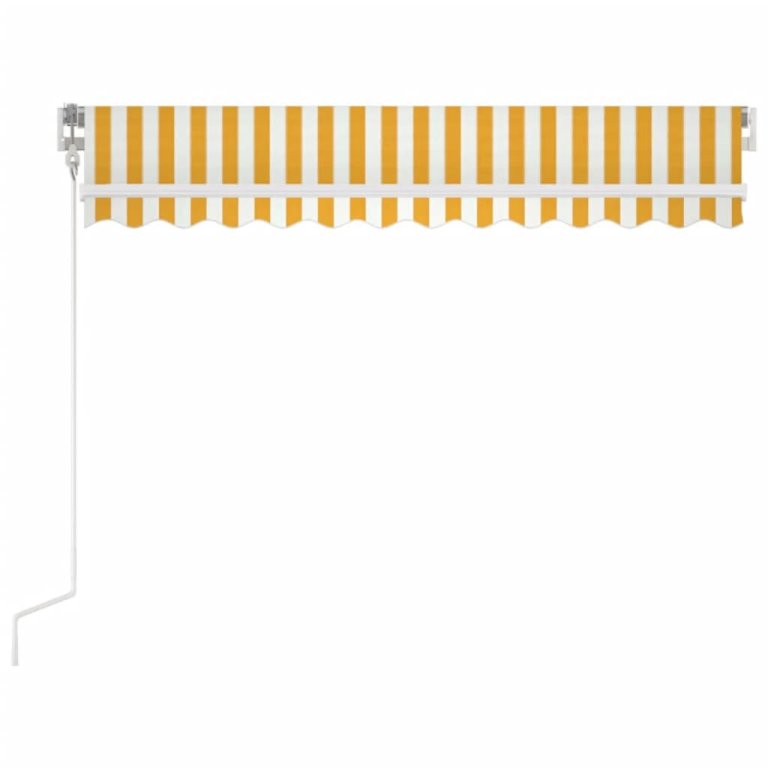 Copertină retractabilă automat, galben și alb, 350x250 cm