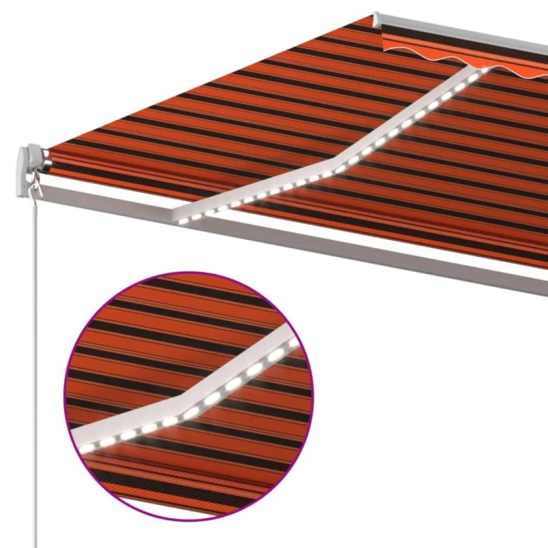 Copertină retractabilă manual, LED, portocaliu/maro, 600x350 cm