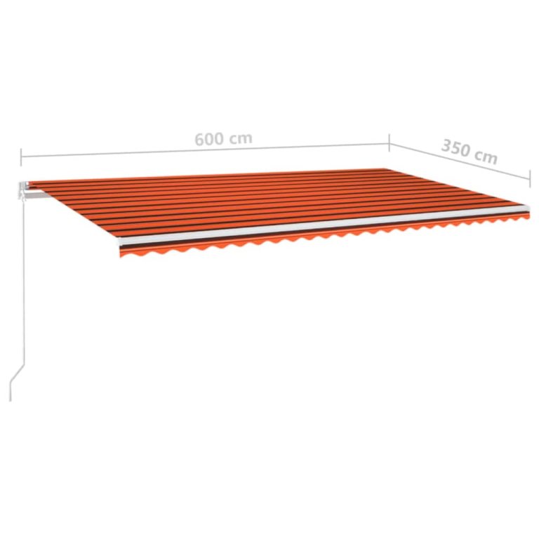 Copertină retractabilă manual, LED, portocaliu/maro, 600x350 cm