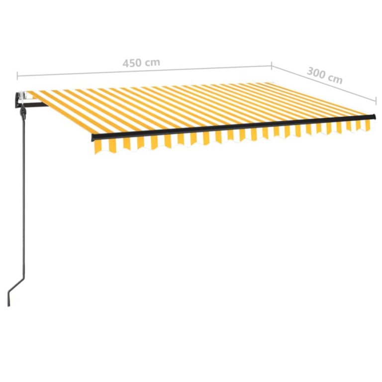 Copertină retractabilă automat, galben și alb, 450x300 cm