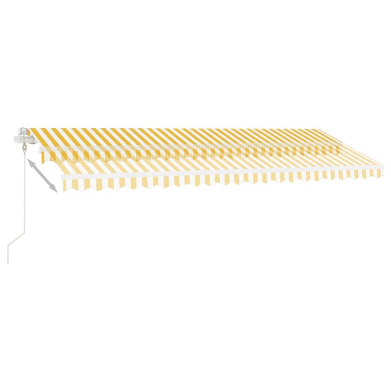 Copertină automată cu LED & senzor vânt, galben&alb, 500x350 cm