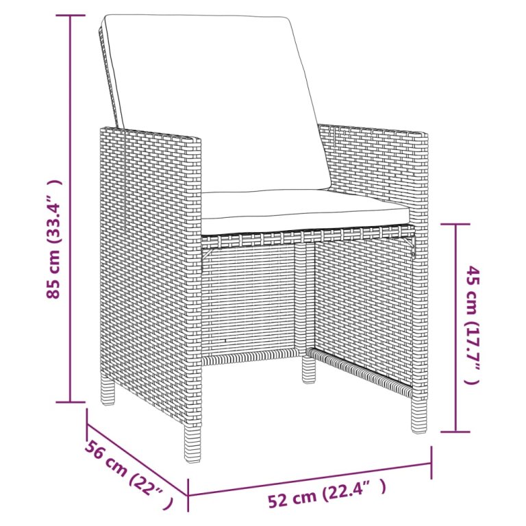 Set mobilier de grădină cu perne, 9 piese, negru, poliratan