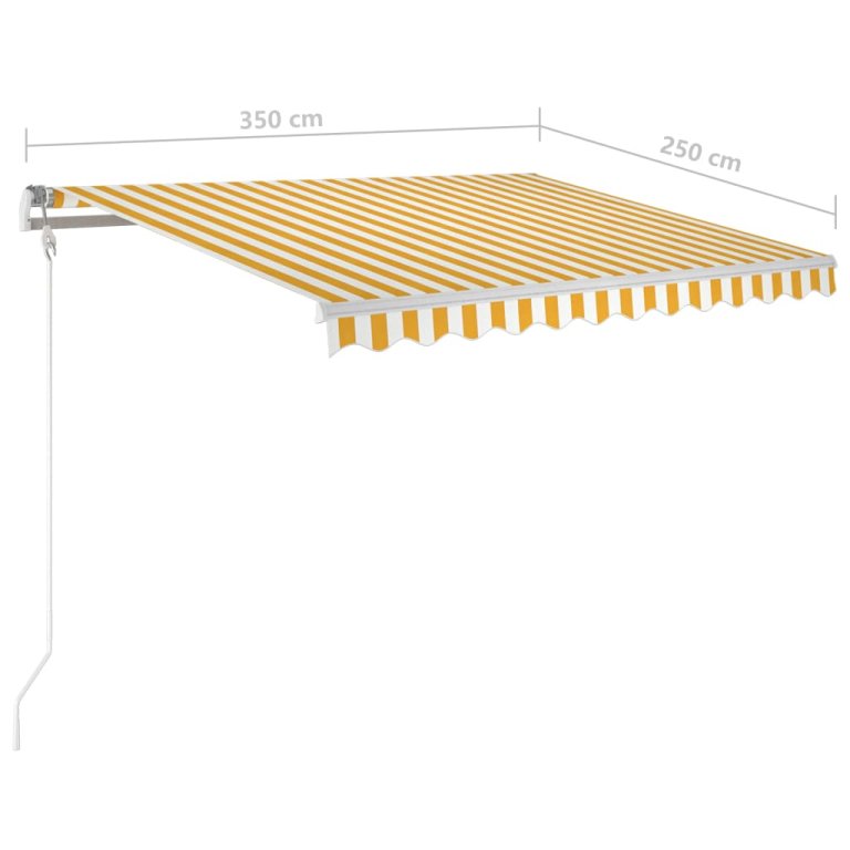 Copertină retractabilă automat, cu stâlpi, galben&alb 3,5x2,5 m