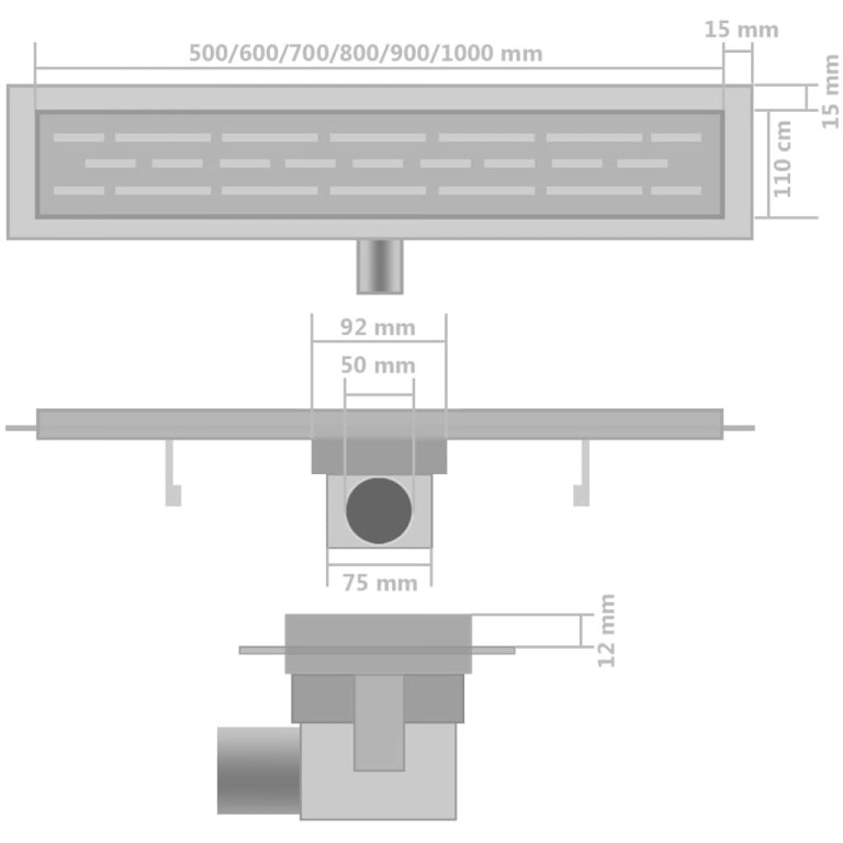 Rigolă liniară de duș, 2 buc., 830 x 140 mm, oțel inoxidabil