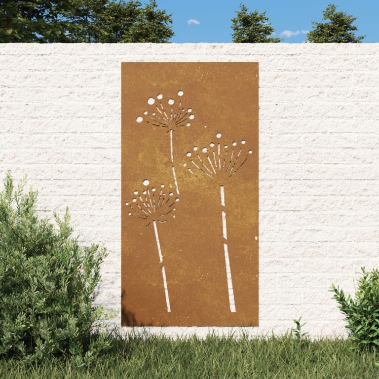 Decor perete de grădină 105x55 cm design flori oțel Corten