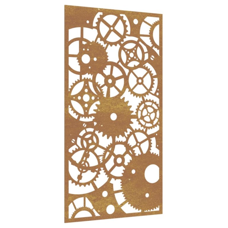 Decor perete grădină 105x55 cm design roți zimțare oțel Corten