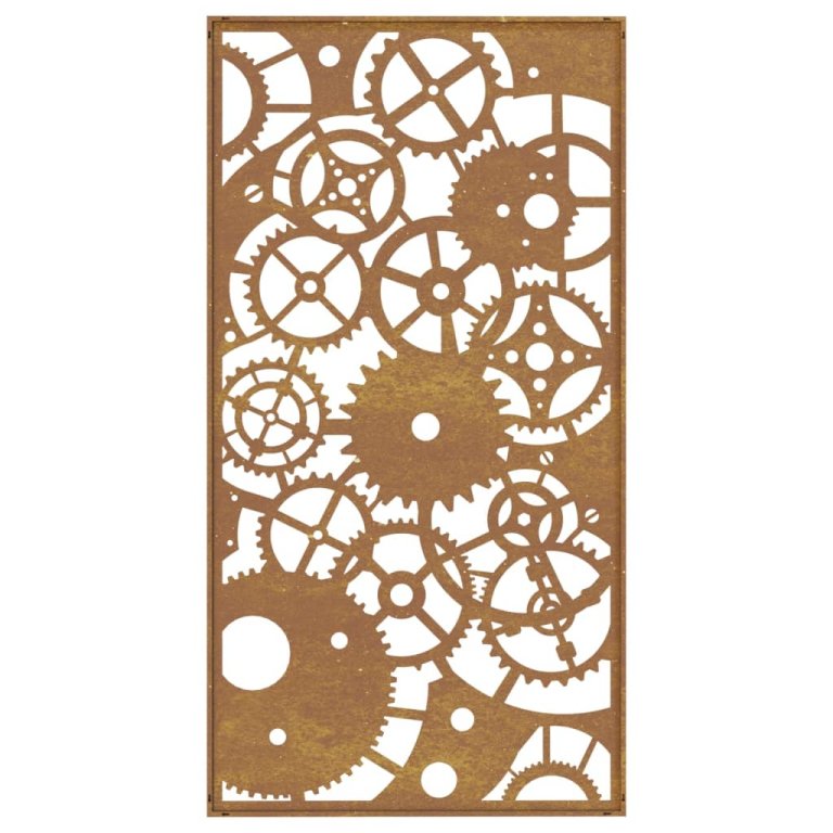 Decor perete grădină 105x55 cm design roți zimțare oțel Corten