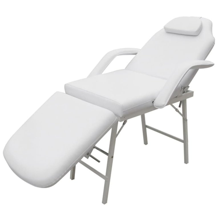 Scaun tratament facial, piele artificială, 185x78x76 cm, alb