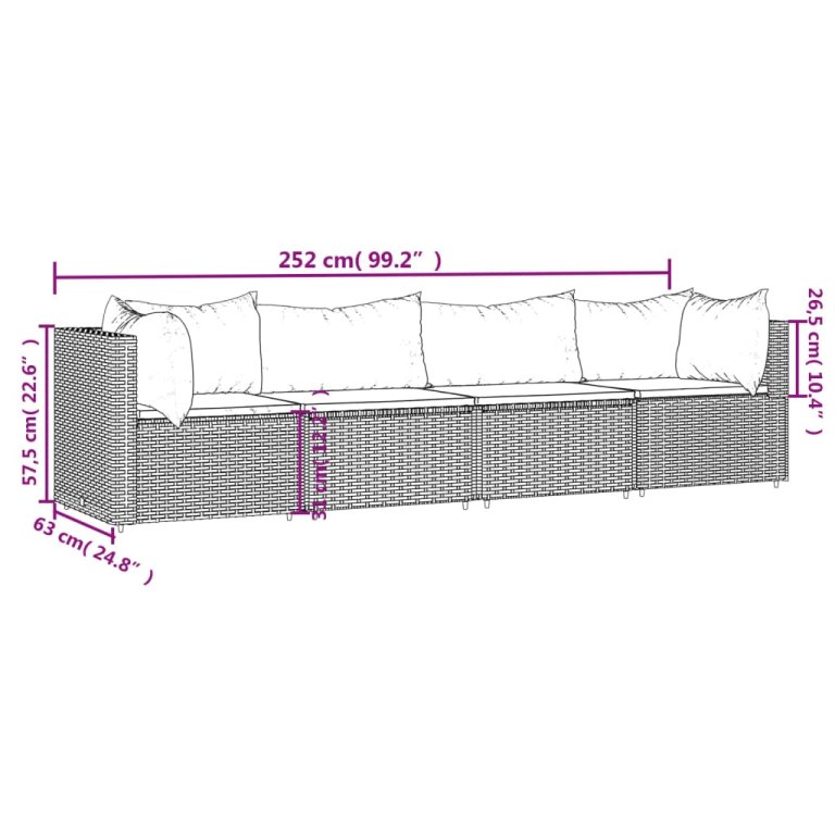 Set mobilier de grădină cu perne, 4 piese, maro, poliratan