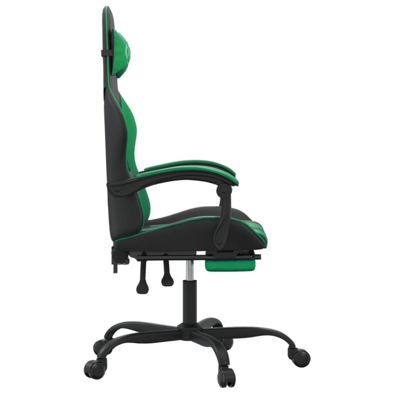 Scaun de gaming pivotant/suport picioare negru/verde piele eco