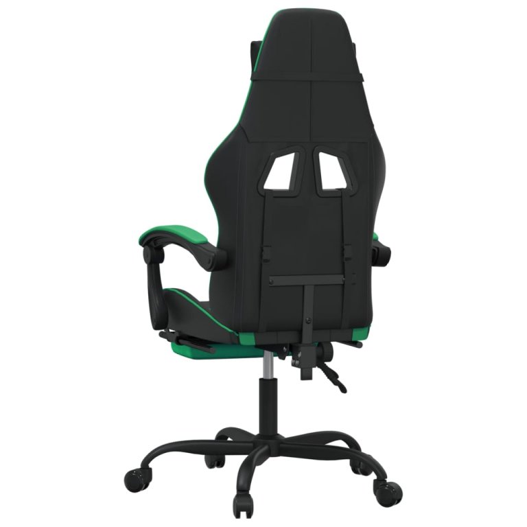 Scaun de gaming pivotant/suport picioare negru/verde piele eco