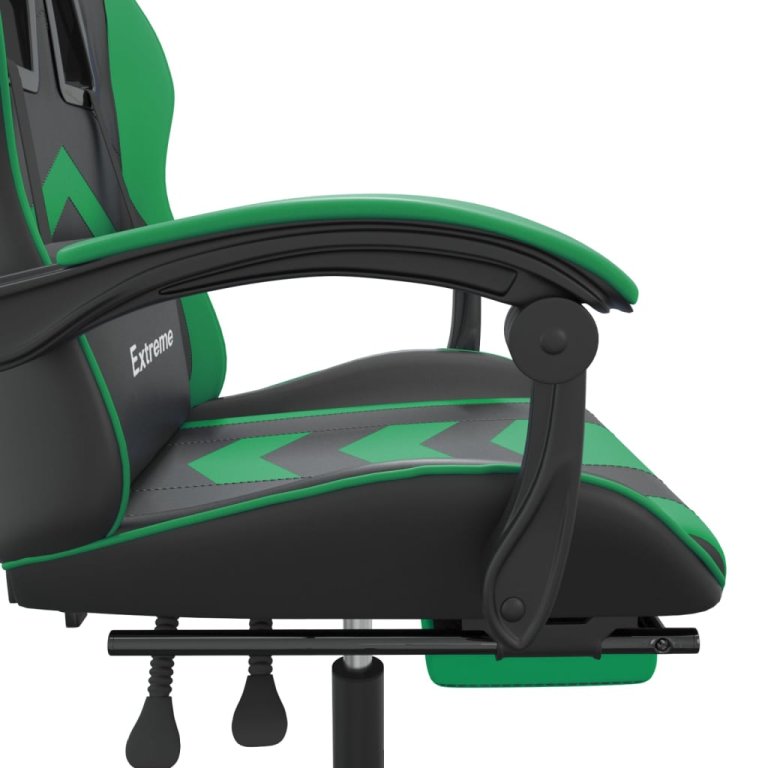 Scaun de gaming pivotant/suport picioare negru/verde piele eco