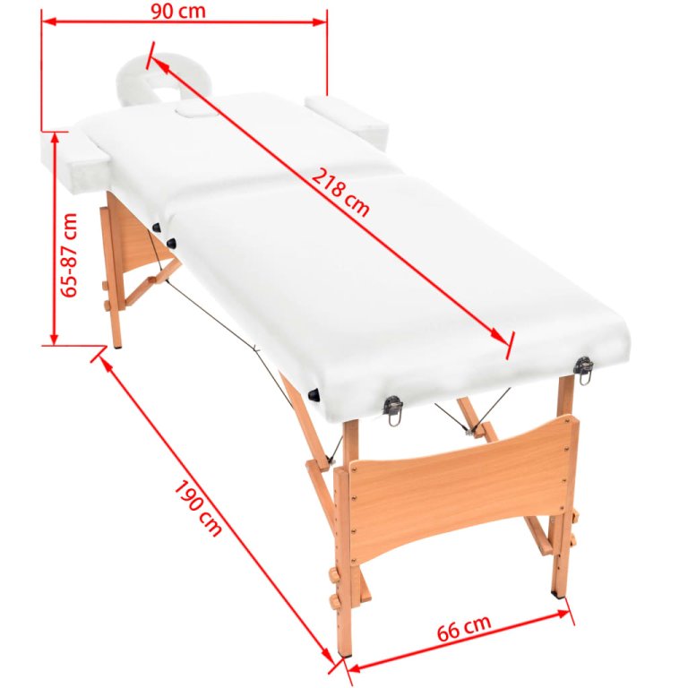 Masă de masaj pliabilă cu 2 zone, 10 cm grosime, alb