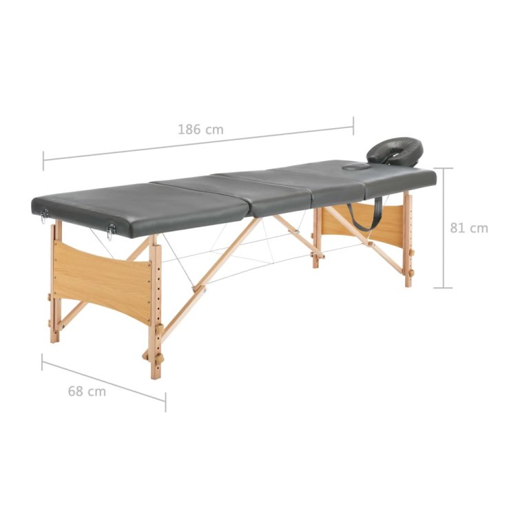 Masă de masaj cu 4 zone, cadru din lemn, antracit, 186 x 68 cm