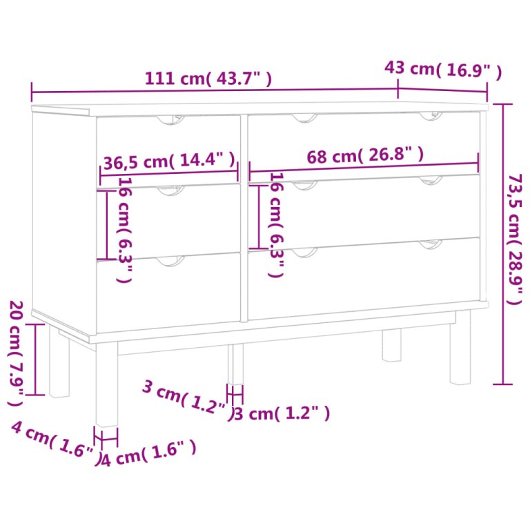 Dulap cu sertar OTTA maro/gri, 111x43x73,5 cm, lemn masiv pin