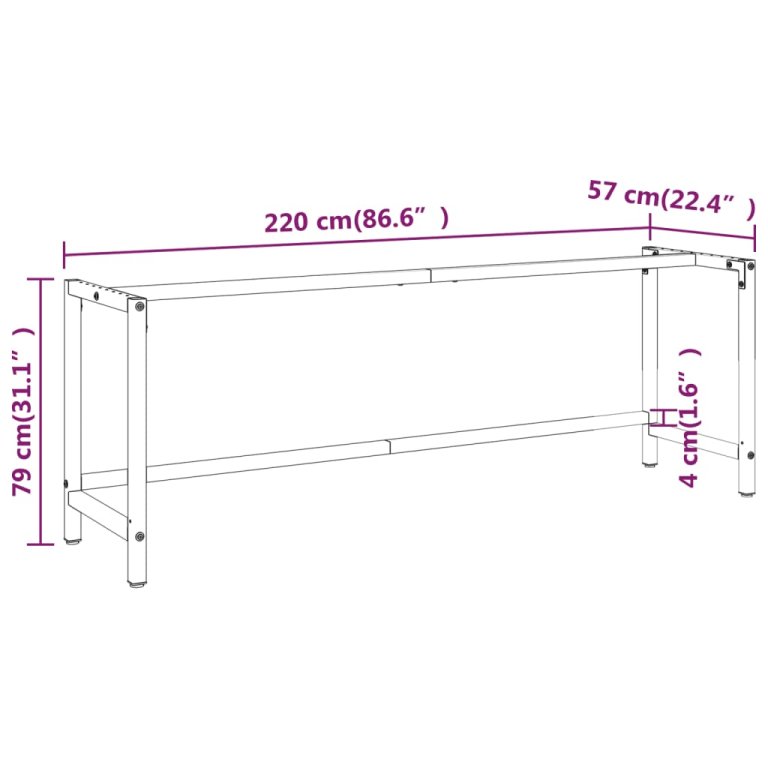 Cadru banc de lucru, negru mat/roșu mat, 220x57x79 cm, metal