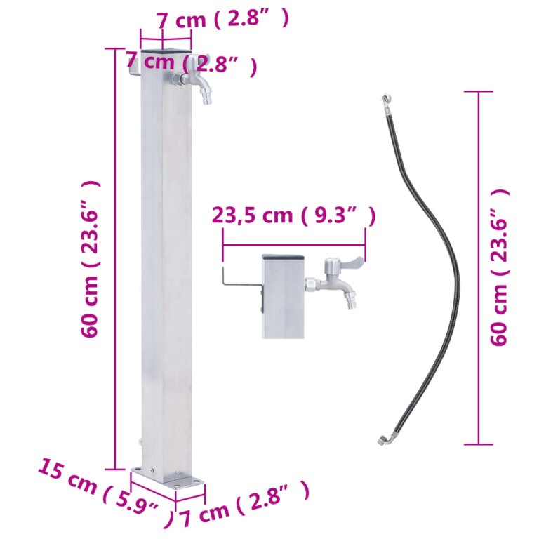 Coloană de apă de grădină, 60 cm, oțel inoxidabil, pătrat