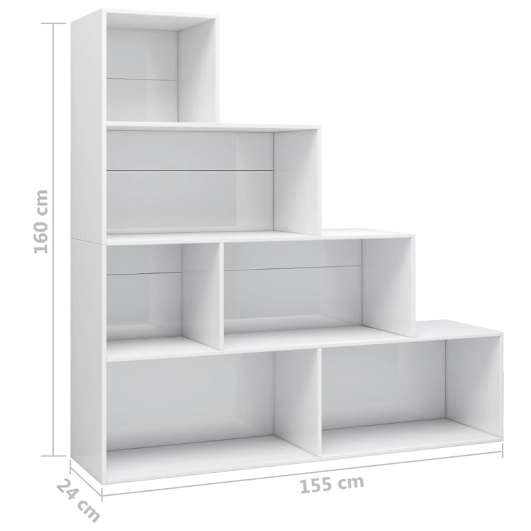 Bibliotecă/Separator, alb lucios, 155x24x160 cm, lemn prelucrat