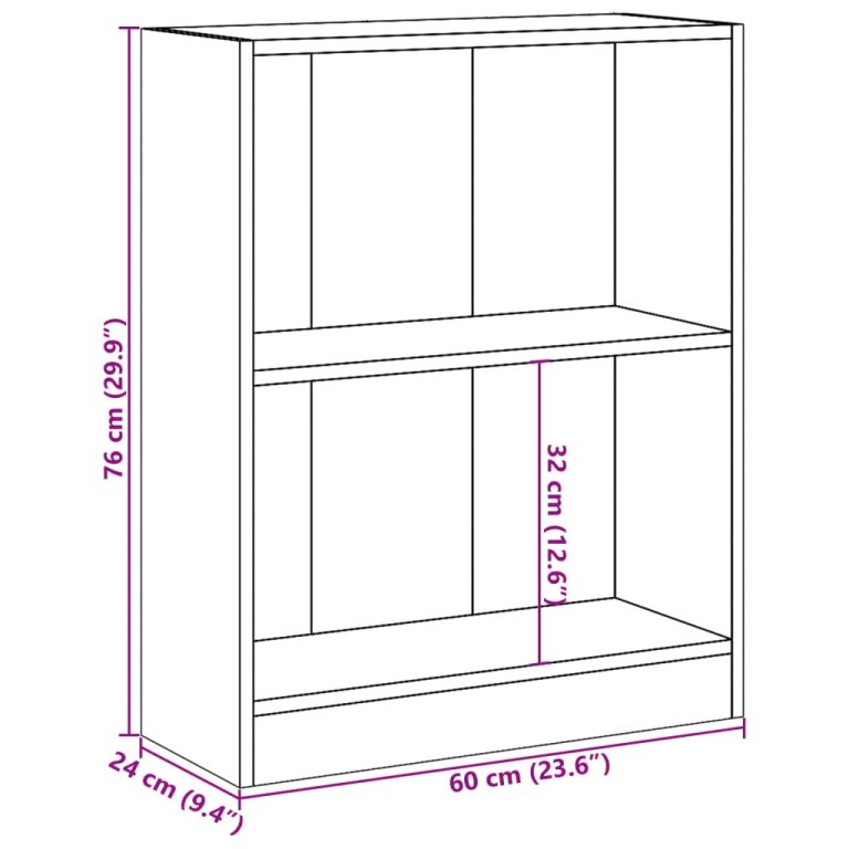 Bibliotecă, alb, 60x24x76 cm, lemn compozit